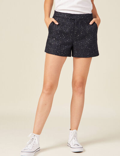 Short ajusté à sequins bleu marine femme