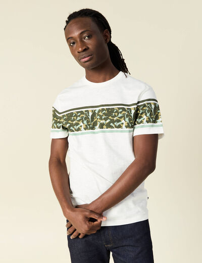 T-shirt coupe droite en coton col rond vert olive homme