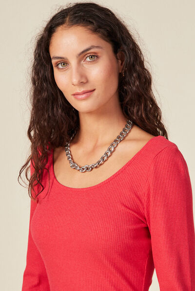 T-shirt manches longues rouge femme