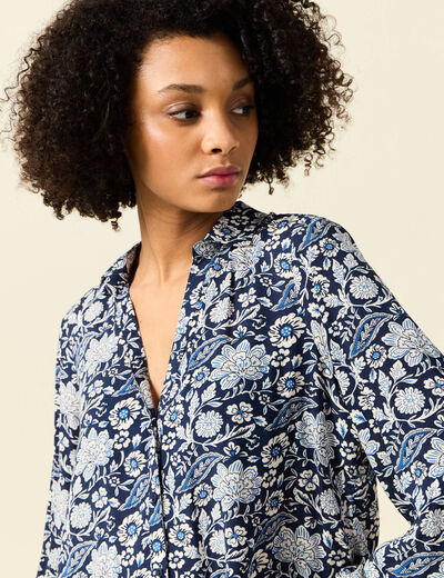 Chemise manches longues fluide bleu marine femme