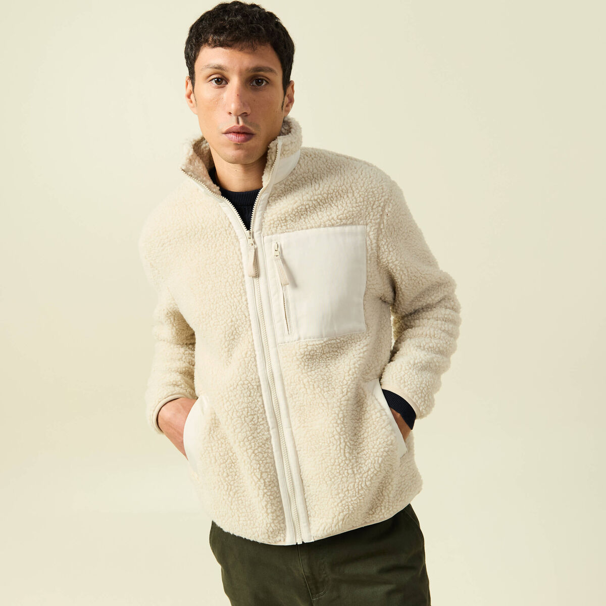 Sweat effet polaire manches longues sable homme