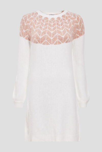 Robe pull droite ecru femme