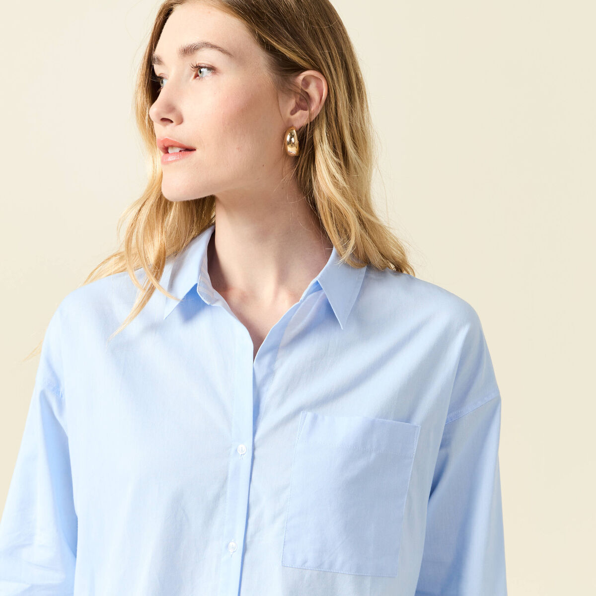 Chemise manches longues bleu ciel femme