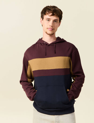 Sweat &agrave; capuche manches longues bordeaux homme