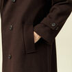 Manteau droit long col montant marron fonc&eacute; femme
