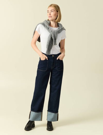 Jeans wide large taille haute denim brut rinse femme