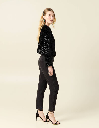 Gilet manches longues sequins noir femme