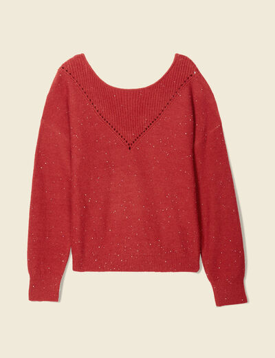 Pull manches longues sequins rouge foncé femme