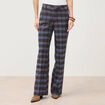 Pantalon flare &agrave; carreaux taille haute bleu gris femme