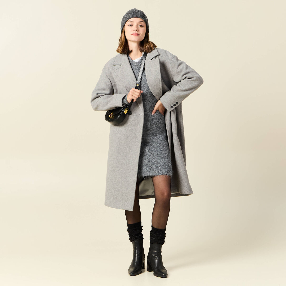 Robe pull droite avec boutons gris clair femme