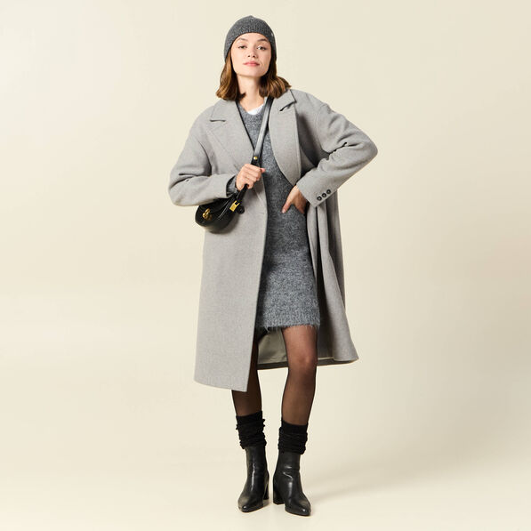 Robe pull droite avec boutons gris clair femme