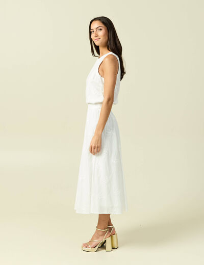 Jupe fluide en coton doubl&eacute;e ecru femme