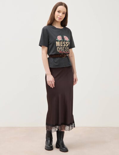 T-shirt droit col rond manches courtes noir femme