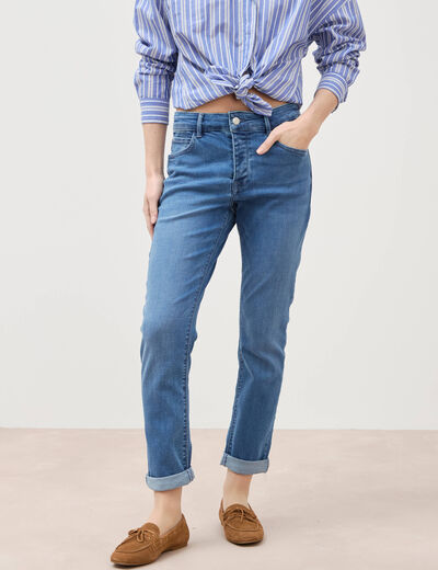 Jeans girlfriend taille haute denim stone femme