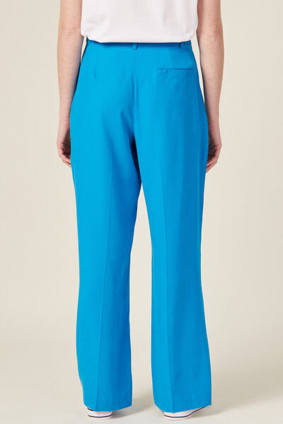 Pantalon large à pinces bleu femme