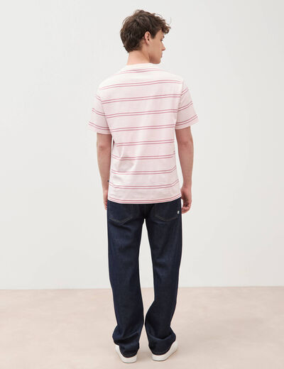 T-shirt ample ray&eacute; avec broderie rose clair homme