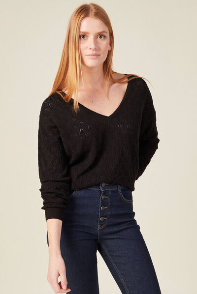 Pull fin à manches longues noir femme