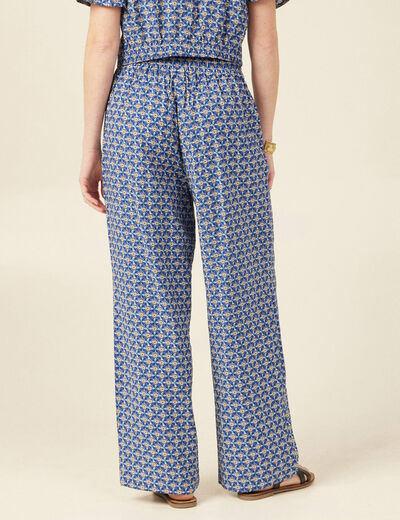 Pantalon large taille haute bleu femme