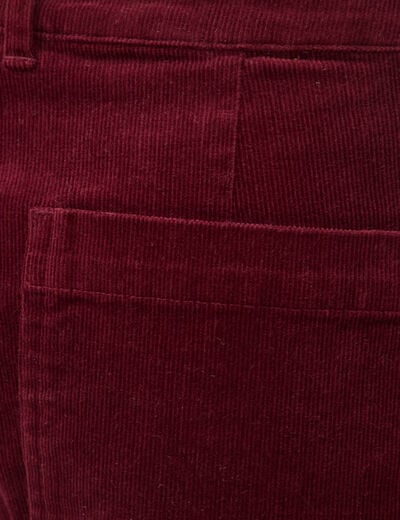 Pantalon flare taille haute en velours bordeaux femme