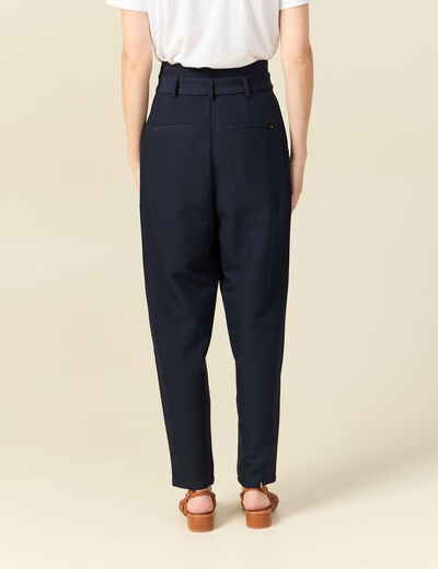 Pantalon carotte taille haute bleu marine femme