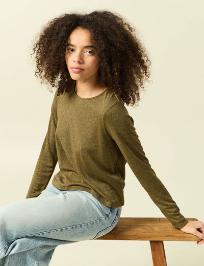 T-shirt manches longues vert kaki femme