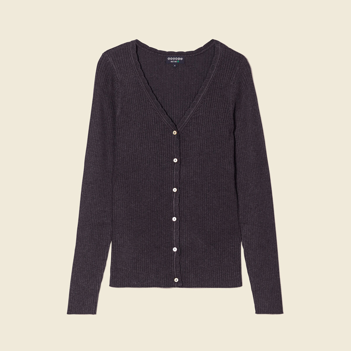 Gilet manches longues col v gris fonc&eacute; femme