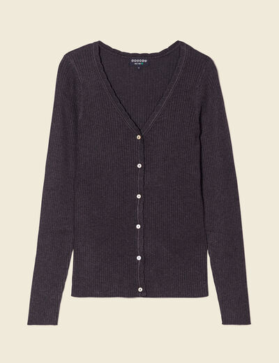 Gilet manches longues col v gris fonc&eacute; femme