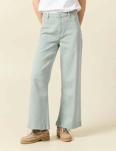 Jeans large cropped taille haute bleu gris femme