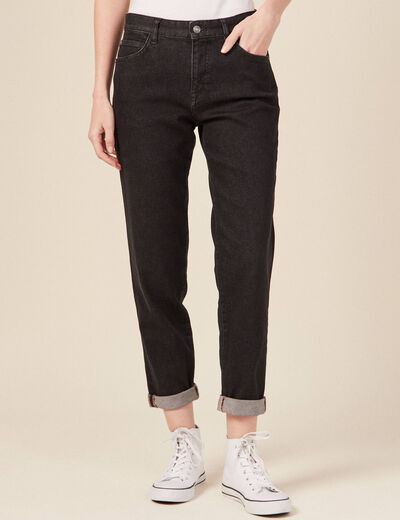 Jeans girlfriend 5 poches denim gris femme