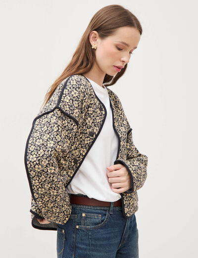 Veste droite manches longues col rond noir femme