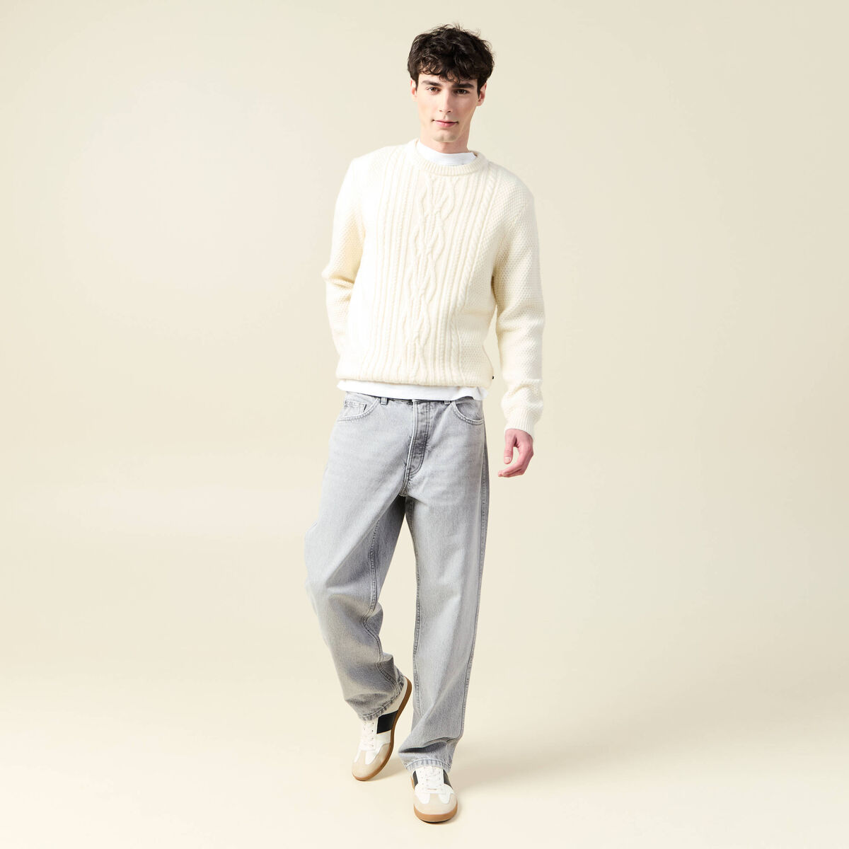 Jeans large relaxed denim snow gris homme