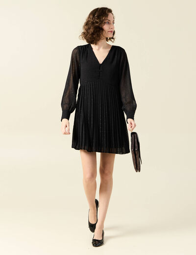Robe évasée plissée noir femme