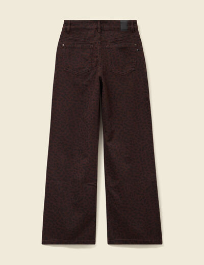Pantalon large taille haute en jeans marron cognac femme