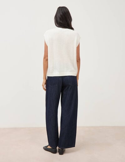 Pull droit court sans manches col rond ecru femme