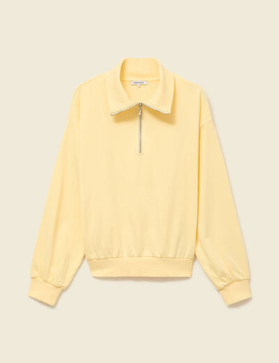 Sweat manches longues col camionneur jaune pastel femme