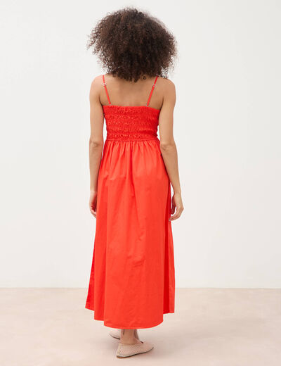 Robe bretelles col carr&eacute; en coton orange fonc&eacute; femme