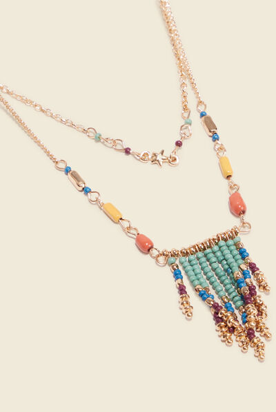 Collier 2 rangs à perles multicolore femme