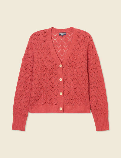 Gilet manches longues ajouré rouge femme