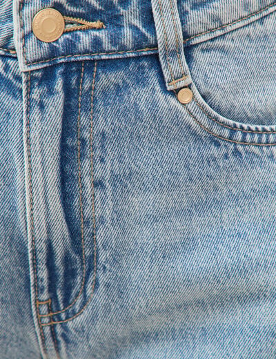 Bermuda large taille haute en coton denim used femme