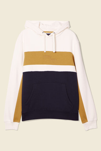 Sweat à capuche 1 poche ecru homme
