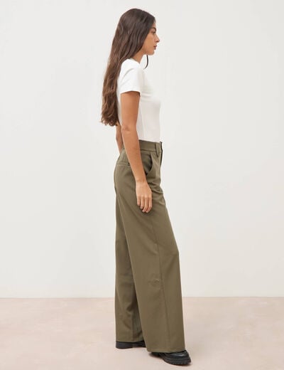 Pantalon large taille haute fluide camel femme