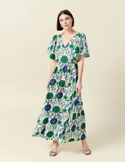 Robe col V manches courtes blanc femme