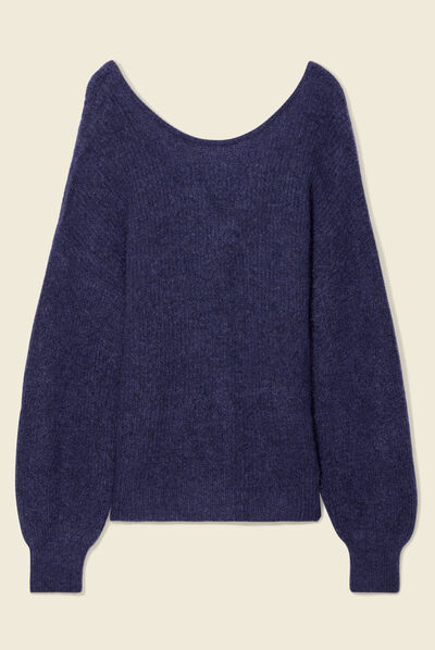 Pull manches longues 2-en-1 bleu marine femme