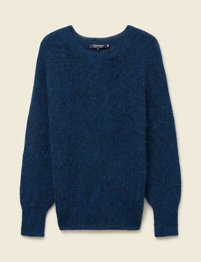 Pull manches longues col rond bleu canard femme