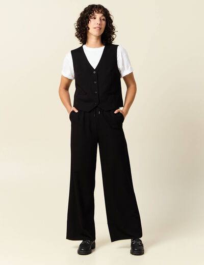 Pantalon large élastiqué noir femme