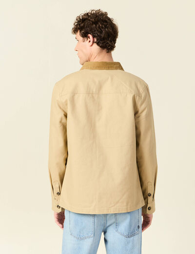 Veste boutonnée col velours beige homme