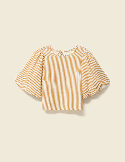 Blouse droite courte manches coude beige moyen femme