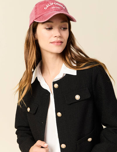 Veste tweed boutonnée noir femme