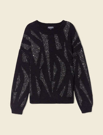 Pull éco-responsable sequins noir femme