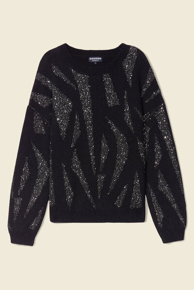 Pull éco-responsable sequins noir femme